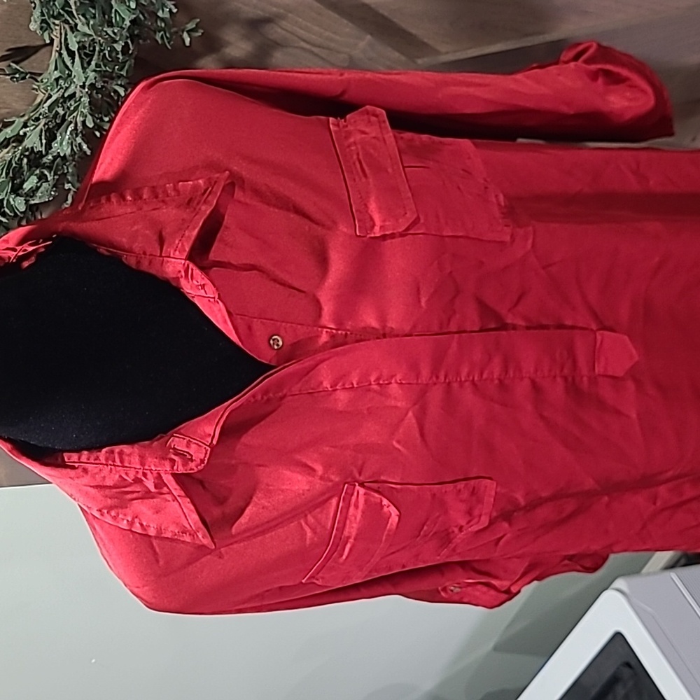 Essential Red Satin Pullover Button-Up Blouse Tun… - image 2